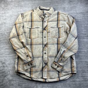 Harley Davidson Shirt Mens Large Beige Tan Plaid Mechanic Motorcycles Biker